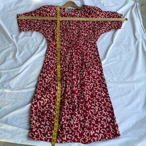 Vintage dress 100% silk red cream print Maggy London by Jeannine Booher S M